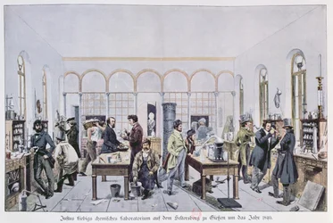 Ansicht des Chemielabors von Baron Justus von Liebig (1803-73) ca. 1840 in Gießen